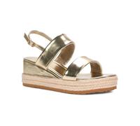Women's Low Heel Platform Wedge Sandals Ladies Gold Metallic Espadrille Open Toe Double Strap Slingback Shoes Size 6
