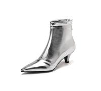 Women's Low Heel Pointed Toe Ankle Boots Kitten Heel Booties Party Office Dress Boots, Fall Winter Warm Boots,Silver,41