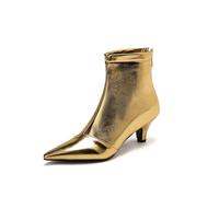 Women's Low Heel Pointed Toe Ankle Boots Kitten Heel Booties Party Office Dress Boots, Fall Winter Warm Boots,Gold,38
