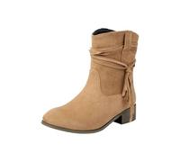 Women's Low Heel Suede Casual Oversized Ankle Boots | western boots short fashion cozy warm women fringe cowboy boots pointed toe