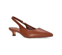 Women's Low Kitten Heel Shoes Ladies Brown Faux Suede Slingback Point Toe Party Evening Wedding Pumps Size 8