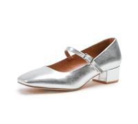 Womens Low Mid Block Heel Ankle Strap Smart Work Office Comfort Court Shoes Wide Fit Closed Toe Comfy Party Casual Travel Shoes Silver Metallic