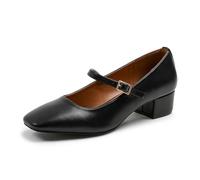 Womens Low Mid Block Heel Ankle Strap Smart Work Office Comfort Court Shoes Wide Fit Closed Toe Comfy Party Casual Travel Shoes Black Faux Leather