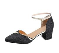 Womens Low Mid Square Heel Ankle Strap Sandal Ladies Pointed Toe Shoes Chunky Heels Bejeweled Sandals for Women Size 11 (Black, 6)