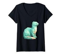 Womens Low Poly Geometric Ferret V-Neck T-Shirt