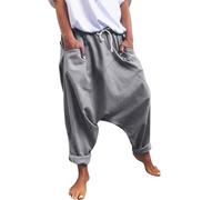 Womens Low Rise Drop Crotch Harem Trousers Hip Hop Joggers Baggy Wide Leg Pants Low Crotch Sweatpants Laddin Style Hippie Casual Boho Beach Yoga Lightweight Trousers with Pockets Grey