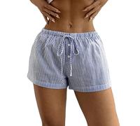 Women's Low Rise Striped Shorts Drawstring Elastic Waist Tie Button Front Short Pants Summer Casual Mini Shorts Girls Loose Fitting Slacks Lounge Bottoms