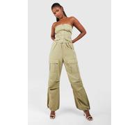 Womens Low Rise Wide Leg Parachute Cargo Trousers - Grey - 6, Grey