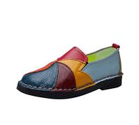 Women's Low Shoes with Coloured Patchwork - Non-Slip Slip-On Leather Shoes Moccasins - Closed Round Toe Jogging Shoes - Soft Rubber Sole Leisure Sandals - Loafers Leather Shoes, yellow, 7
