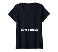 Women's Low Stress Calm Typography Wellness Design V-Neck T-Shirt