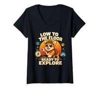Women's Low to The Floor Ready to Explore Corgi Explorer V-Neck T-Shirt