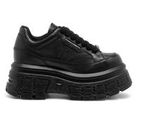Women's Low Top Chunky Lace Up Leather Sneakers - Black 3 UK