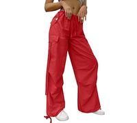 Womens Low Waist Parachute Cargo Pants Multi-Pocket Outdoor Lightweight Combat Casual Tactical Hiking Camping Pants Joggers Harajuku Vintage Y2K Aesthetics E-Girls Streetwear Red