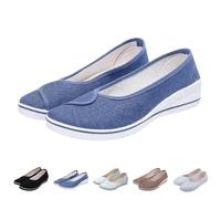 Women's Low Wedge Canvas Casual Shoes Clearance Size 5.5 Pumps Plimsolls Closed Round Toe Pumps Comfortable Slip on Dress Work Shoes YL250522 Blue Footwear