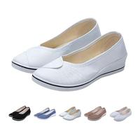 Women's Low Wedge Canvas Casual Shoes Clearance Size 6 Pumps Plimsolls Closed Round Toe Pumps Comfortable Slip on Dress Work Shoes YL250522 White 2 Footwear