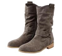 Women's Low Wedge Heel Ankle Booties Side Zip Boots Grey