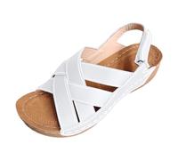 Women's Low Wedge Sandals Arch Support Orthopedic Sandal with Adjustable Ankle Strap Summer Cushion Walk Slippers Comfort Open Toe Soft Thick Sole Beach Shoes
