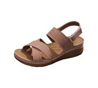 Women's Low Wedge Sandals Cross Strap Perforated Touch Fastening Summer Comfort Walking Shoes Open Toe Footwear Grey