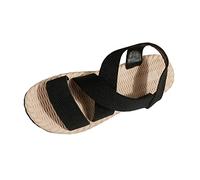 Women's Low Wedge Sandals Ladies Fashion Summer Solid Color Elastic Fabric Toe Grass Woven Flat Pineapple Ring For Women Walking Uk White Sandal Comfortable Wide Fit Womens Black 6.5