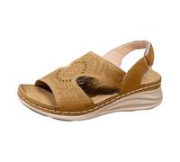 Women's Low Wedge Sandals Soft Breathable Insole And Non Slip Rubber Outsole Open Toe Sandal Elastic Ankle Strap Summer Sandals For Women 2026 Trendy (Brown, 8.5)