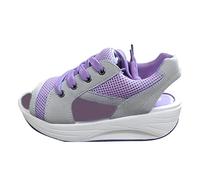Women's Low Wedge Sandals Women Comfortable Round Toe Sole Heel Breathable Rocking Mesh Shoes Comfort Sports Casual Back Strap For Walking Uk Platform Womens Comfy Wide Fit Purple 6.5