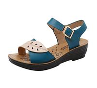 Women's Low Wedge Sandals Women Flat Moccasins Pattern Cutout Soft Sole Ladies Open Toe Desert Hiking Gear Platform Walking Womens White For Comfy Uk Wide Fit Comfortable Blue 4.5