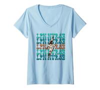 Women's LPN Nurse Cow Print Lightning Bolt Retro Design V-Neck T-Shirt