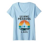 Womens Luang Prabang Laos Vintage Temple Travel Mekong River Asia V-Neck T-Shirt