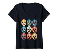 Womens Lucha Libre Wrestlers Masks Funny Mexican Wrestling Fan V-Neck T-Shirt