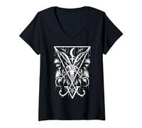 Womens Lucifer Light Bearer Satanic Occult Baphomet Goat Atheist V-Neck T-Shirt