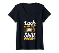 Womens Luck Runs Out Skill Doesn't Funny Petanque Player V-Neck T-Shirt
