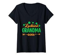 Women's Luckiest Grandma Ever Matching Family St Patrick’s Day V-Neck T-Shirt
