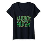 Women's Lucky 67 Six Seven St Patrick’s Day Irish Shamrock V-Neck T-Shirt