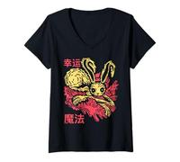 Womens LUCKY AND MAGIC WRITTEN IN CHINESE SYMBOLS V-Neck T-Shirt