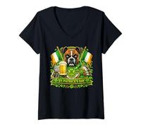 Women's Lucky Boxer St Patrick’s Day Green Beer Shamrock Leprechauns V-Neck T-Shirt