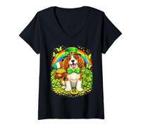 Women's Lucky Cavalier King Charles Spaniel Patrick’s Day Shamrock V-Neck T-Shirt