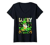 Women's Lucky Cute Aunt St. Patrick's Day Gnome Coins Shamrocks V-Neck T-Shirt