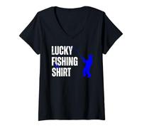 Womens Lucky Fishing Dads Moms Go Carp Bass Fishing Night Fishing V-Neck T-Shirt