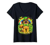 Women's Lucky German Shepherd St Patrick’s Day Rainbow Shamrock V-Neck T-Shirt