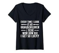 Womens Lucky Grandparent Every Time I Look at My Grandchildren V-Neck T-Shirt