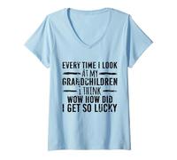 Womens Lucky Grandparent Every Time I Look at My Grandchildren V-Neck T-Shirt