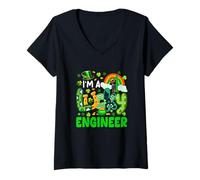 Women's Lucky Patrick's Day Engineer Proud Job Clovers Parades Team V-Neck T-Shirt
