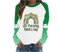 Womens Lucky Shamrock Sweatshirt St.Patrick's Day Leprechaun Jumper Wine Glass Green Hat Heart Graphic Pullover Tees Patchwork T Shirt Plus Size Sweatshirts