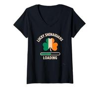 Women's Lucky Shenanigans Loading St Patrick’s Day Funny Shamrock V-Neck T-Shirt