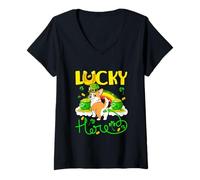 Women's Lucky St. Patrick's Day Coins Shamrocks Rainbow Corgi Owner V-Neck T-Shirt