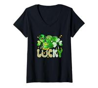 Women's Lucky St. Patrick's Day Parade Leopard Heart Shamrocks Coin V-Neck T-Shirt