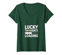 Women's Lucky Thoughts Loading Funny St Patricks Day V-Neck T-Shirt