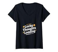 Women's Lucky Thoughts Loading Funny St Patricks Day V-Neck T-Shirt