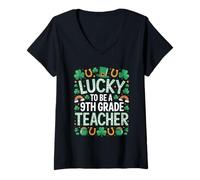 Women's Lucky to Be a 9th Grade Teacher St Patrick's Day Shamrock V-Neck T-Shirt