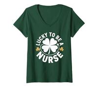 Women's Lucky to Be A Nurse St Patricks Grateful RN Gift V-Neck T-Shirt